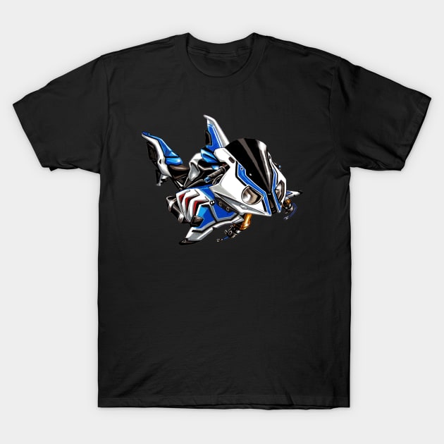 BMW S1000RR Shark White & Blue T-Shirt by MOTORIND